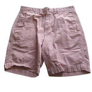 Chaps Men Seersucker Shorts 34 Red White Striped Flat Front Preppy Beach Resort